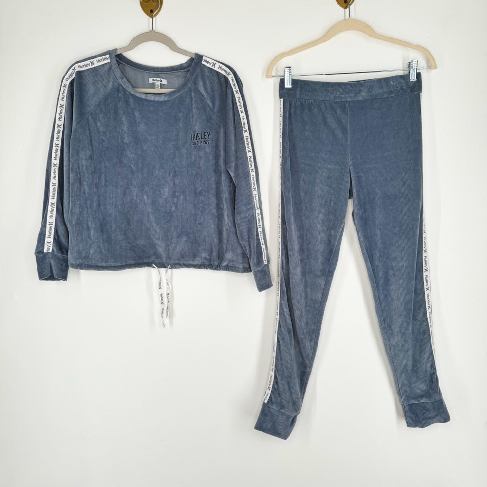 Hurley Two Piece Set Blue Gray Ribbed Sweater and Joggers Women’s Size Medium